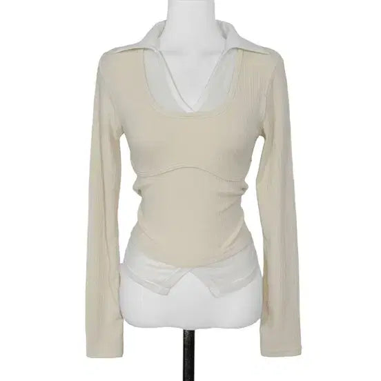 [BUNJANG] Cloud Emotion Kara Slim Top Beige / 클라우드 이모션 카라슬림탑 베이지