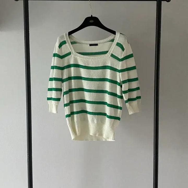 [BUNJANG] Sisley Green Stripe Knit Top / 시슬리 그린 스트라이프 니트 탑