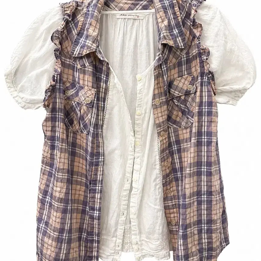 [BUNJANG] Vintage Check Shirt Blouse Set / 체크 셔츠 블라우스 세트 빈티지 모리걸