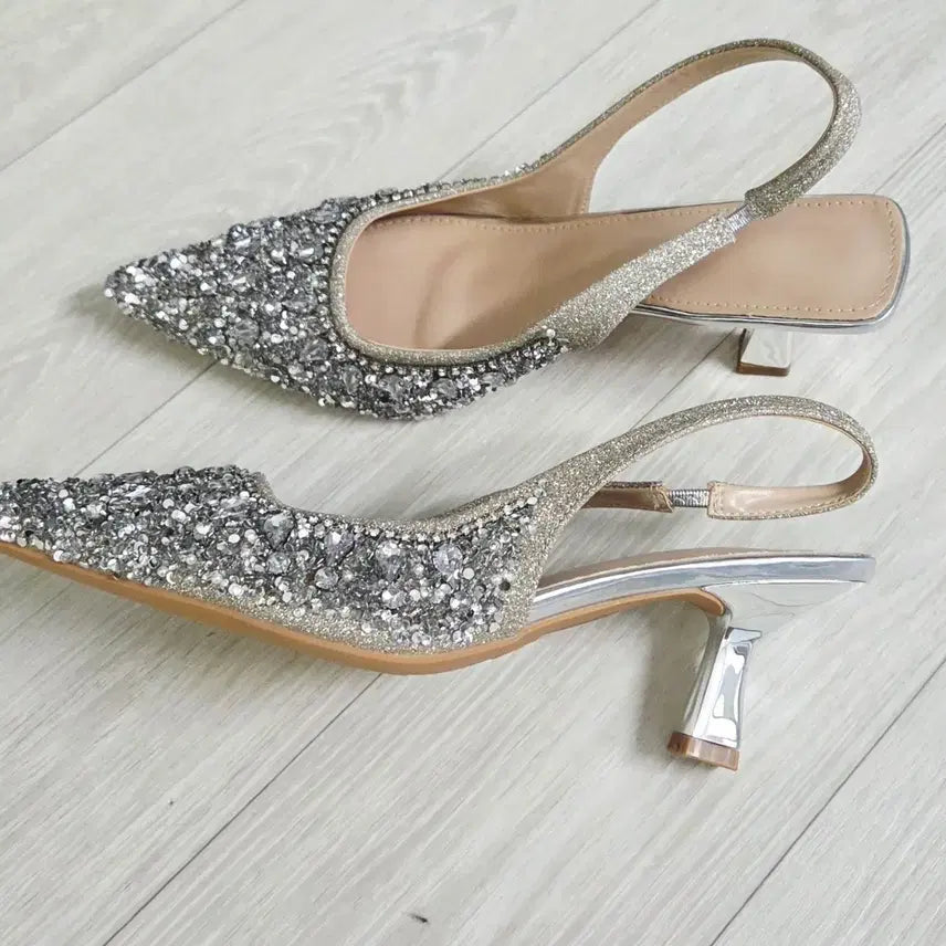 [BUNJANG] Cubic Slingback Heels - Size 245 / ㅁ새상품ㅁ 큐빅 슬링백힐 245