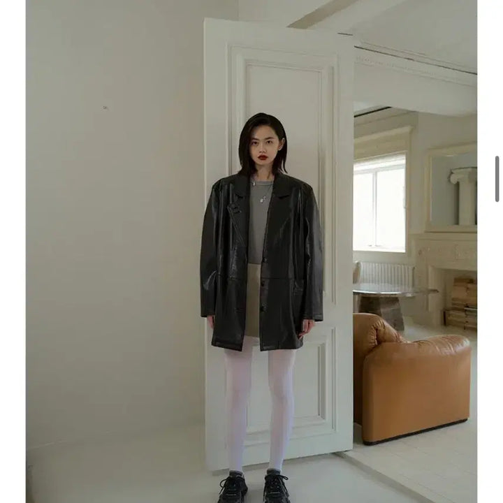[BUNJANG] Overdue Flare Leather Jacket / 오버듀플레어 레더 자켓