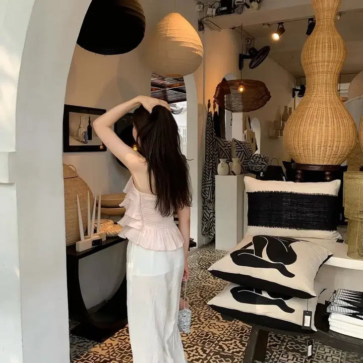 [BUNJANG] Lazy Shop Glossy Halter Top / 레이지샵 글로시 홀터탑