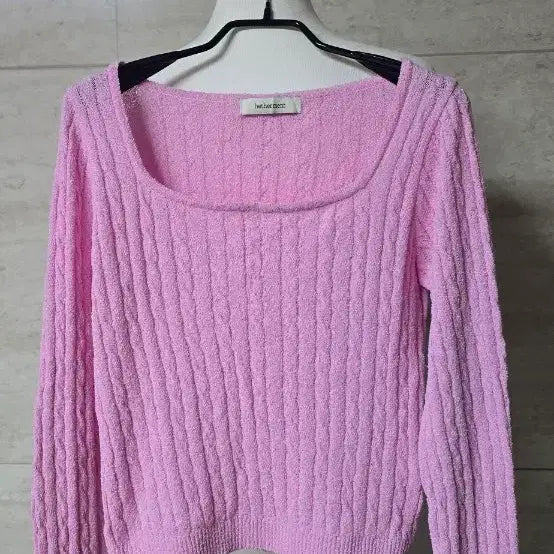 [BUNJANG] Hetherment Pink Cable Knit Square Neck Sweater / 무신사 hetherment 헤더먼트 핑크 꽈배기 스퀘어넥 니트