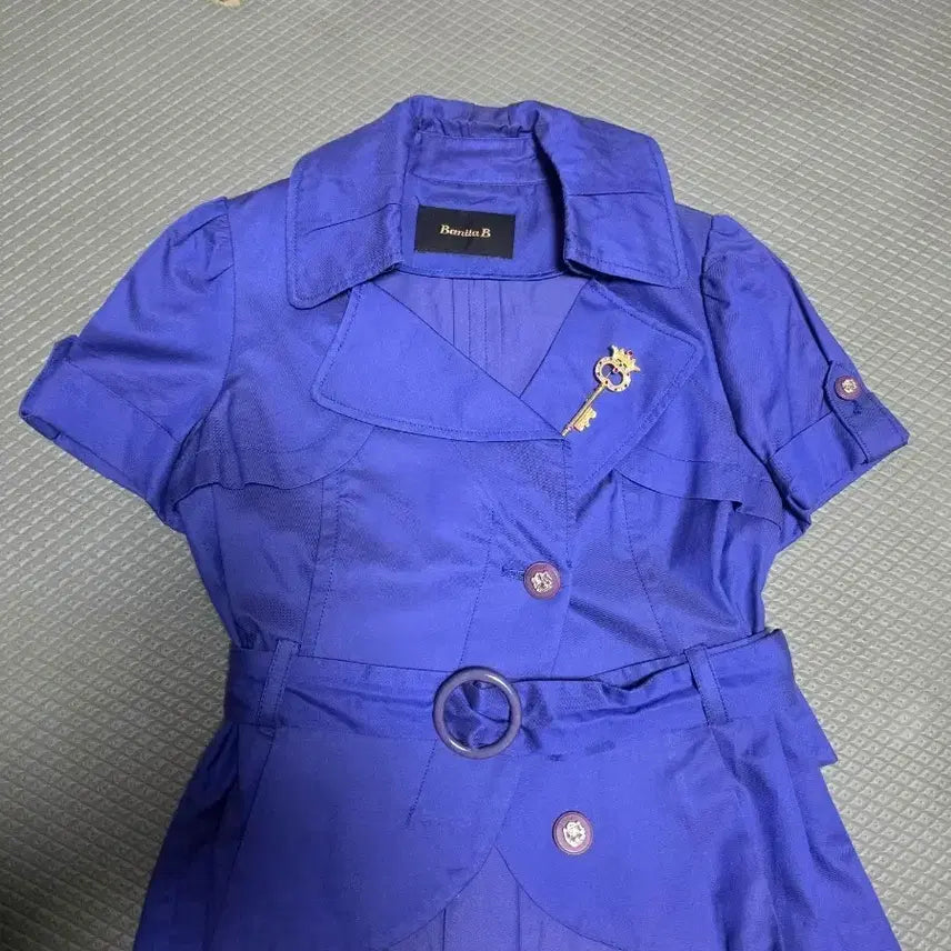 [BUNJANG] Short Sleeve Belted Jacket Purple / 반팔 벨티드 자켓