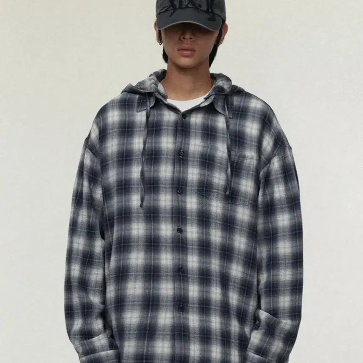 [BUNJANG] Checkered Hoodie Shirt / 아이돈워너셀 체크후드 셔츠