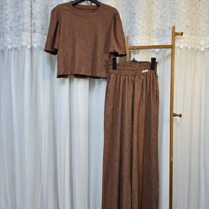 [BUNJANG] Brown Wide-Leg Pants Set / 브라운 와이드팬츠 셋업