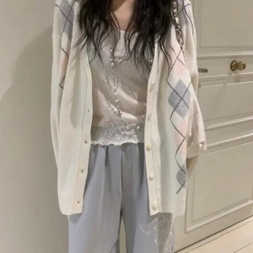 [BUNJANG] Argyle Pattern Knit Cardigan / 포스터 아가일 패턴 가디건
