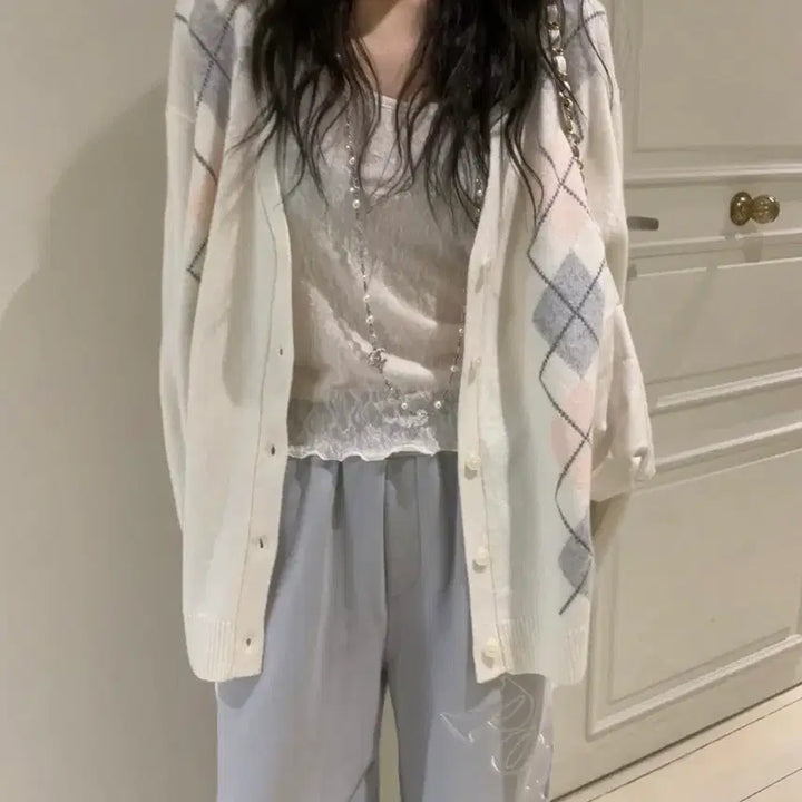 [BUNJANG] Argyle Pattern Knit Cardigan / 포스터 아가일 패턴 가디건