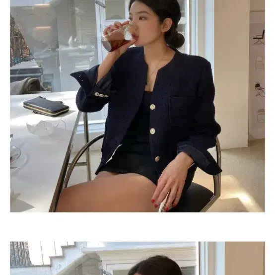 [BUNJANG] Flip Tweed Jacket - Navy - New / 플립 트위드자켓 네이비컬러 새제품