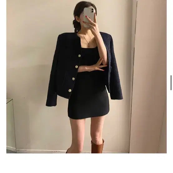 [BUNJANG] Flip Tweed Jacket - Navy - New / 플립 트위드자켓 네이비컬러 새제품