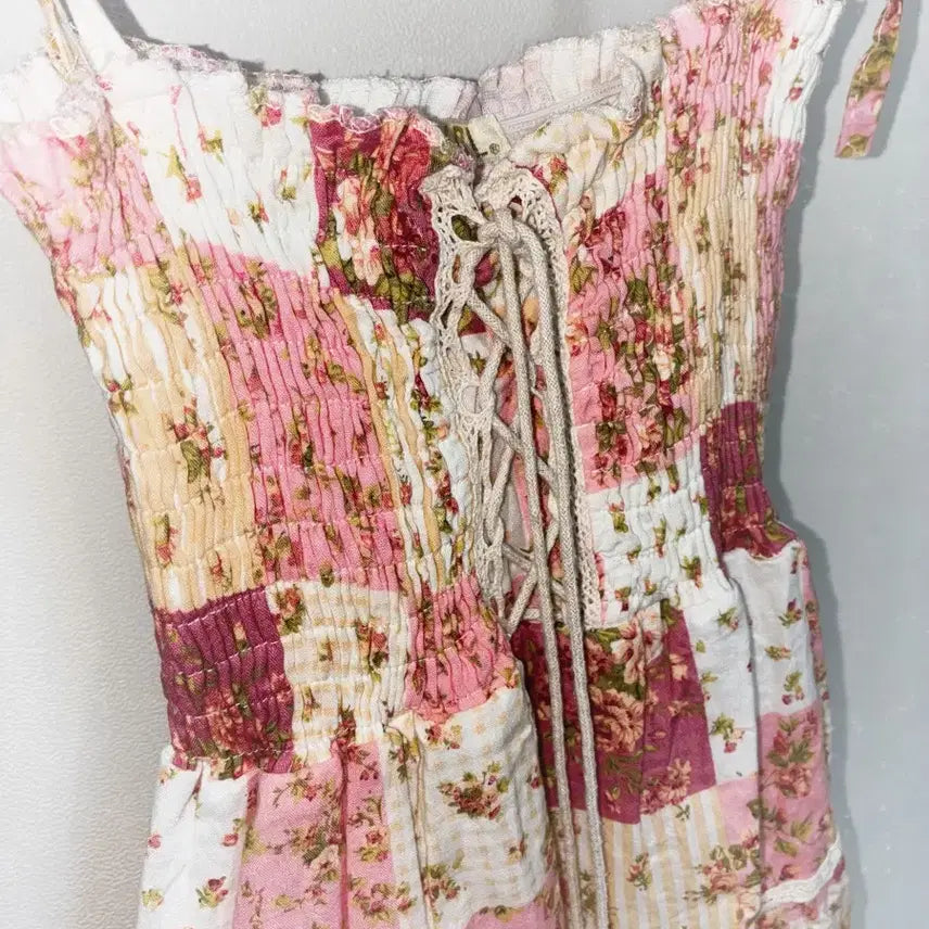 [BUNJANG] Vintage Patchwork Strawberry Milk Dress / 일본 빈티지 핀터깔 딸기우유 패치워크 원피스