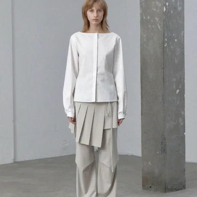 [BUNJANG] Linen Boat Neck Blouse (Ivory) / 린넨 보트넥 블라우스 (아이보리)