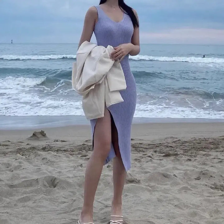[BUNJANG] Lavender Slit Long Dress / 라벤더 트임 롱 원피스