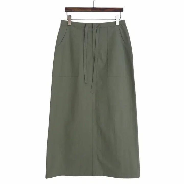 [BUNJANG] Unbranded Khaki String Long Skirt / 교신안함)카키 스트링 롱 스커트