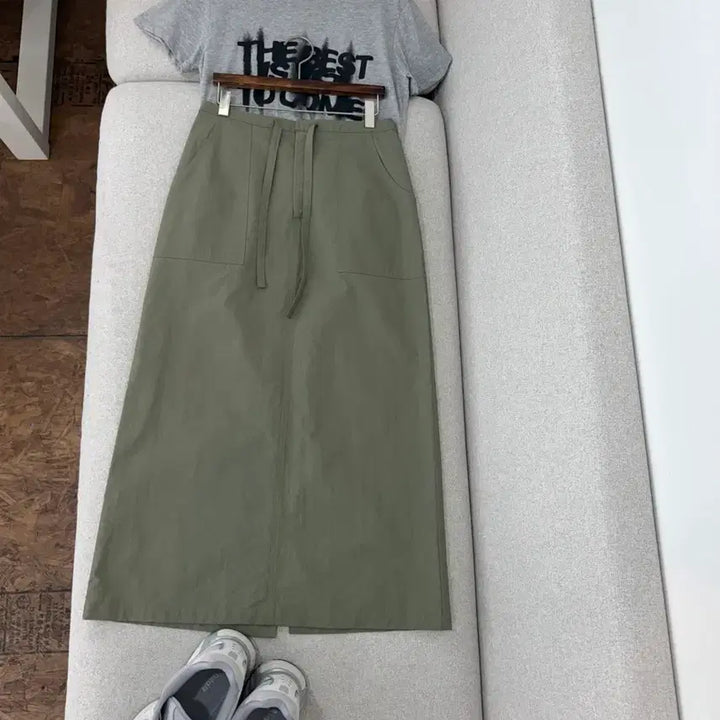 [BUNJANG] Unbranded Khaki String Long Skirt / 교신안함)카키 스트링 롱 스커트