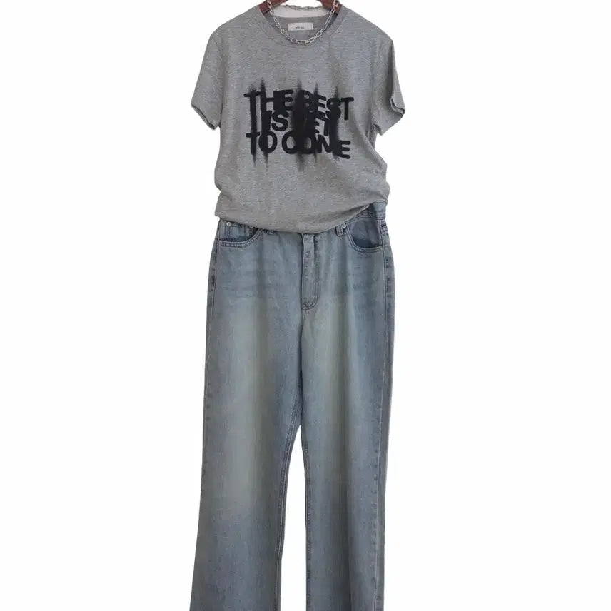 [BUNJANG] Gray Lettering Short Sleeve T-shirt / 교신안함)그레이 레터링 반팔 티셔츠
