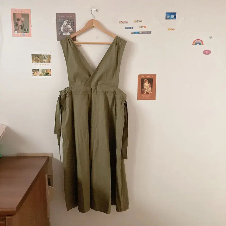 [BUNJANG] Khaki Layered Overall Dress / 카키멜빵원피스