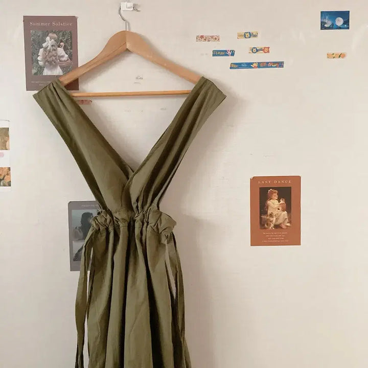 [BUNJANG] Khaki Layered Overall Dress / 카키멜빵원피스