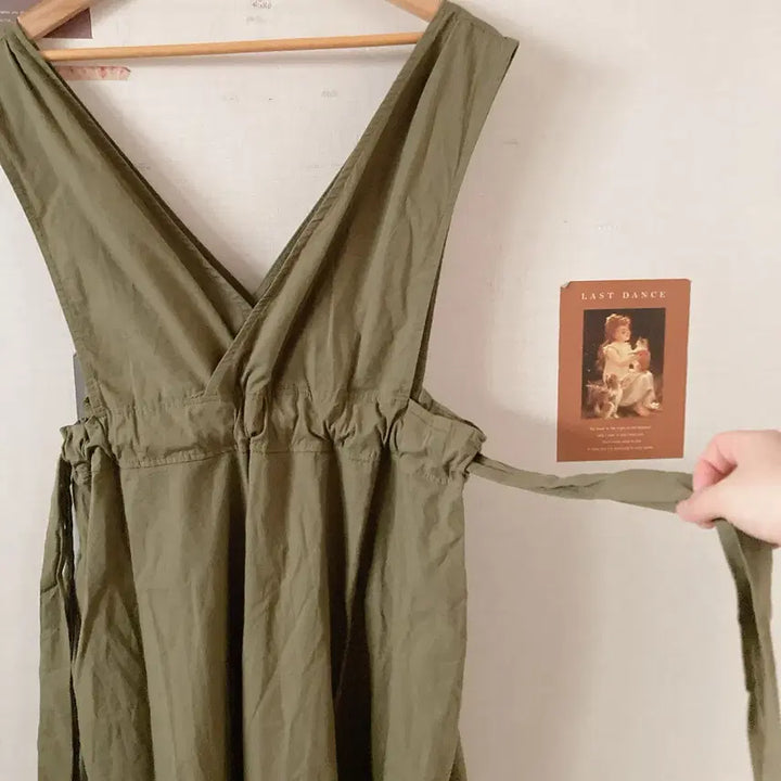 [BUNJANG] Khaki Layered Overall Dress / 카키멜빵원피스