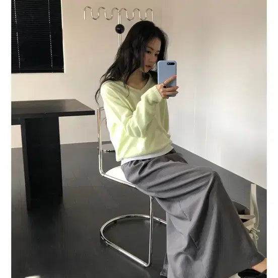 [BUNJANG] MaybeBaby Hefiz V-Neck Knit Top / 메이비베이비 Hefiz V넥 니트 라임