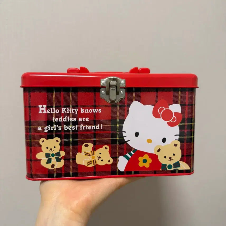 [BUNJANG] Vintage Hello Kitty Red Checkered Tin Case / 고전키티 사각 틴케이스 희귀매물 실물최고 상태좋음