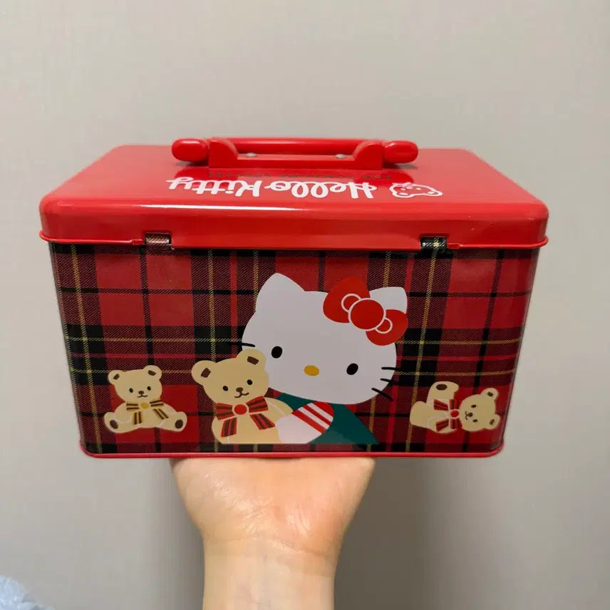 [BUNJANG] Vintage Hello Kitty Red Checkered Tin Case / 고전키티 사각 틴케이스 희귀매물 실물최고 상태좋음