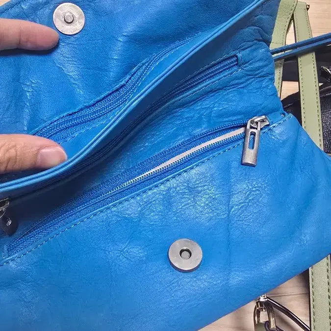 [BUNJANG] Florence Handmade Leather Clutch/Shoulder Bag - Blue / 피렌체 수제 가죽 클러치 겸 숄더백 블루