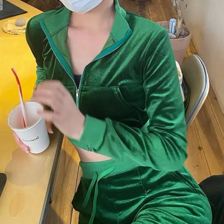 [BUNJANG] Velvet Training Set - Green / 벨벳 트레이닝복 세트 그린