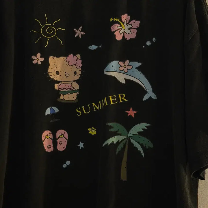 [BUNJANG] Kitty Washed Half-Sleeve T-Shirt Vintage / 키티 워싱 반팔티 빈티지