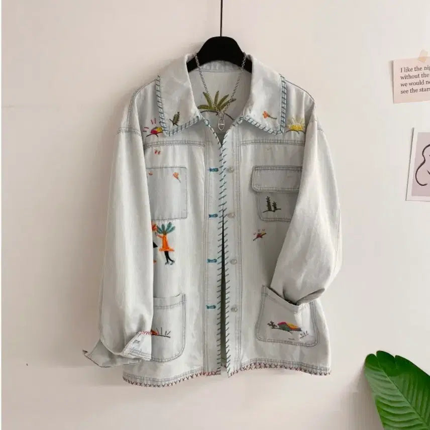 [BUNJANG] Unique Embroidered Denim Jacket / 유니크 자수데님 자켓(새상품)