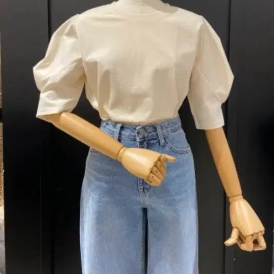 [BUNJANG] GGPX Ivory Puff Sleeve T-Shirt / GGPX 퍼프 반팔 티셔츠 아이보리