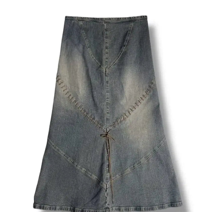 [BUNJANG] Ozoc Leather String Denim Skirt / Ozoc 레더 끈 데님 스커트