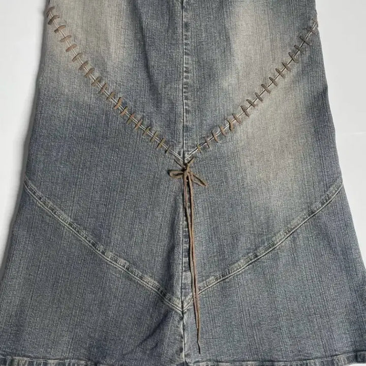 [BUNJANG] Ozoc Leather String Denim Skirt / Ozoc 레더 끈 데님 스커트