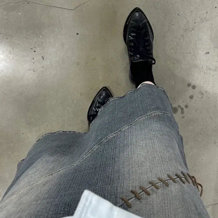 [BUNJANG] Ozoc Leather String Denim Skirt / Ozoc 레더 끈 데님 스커트