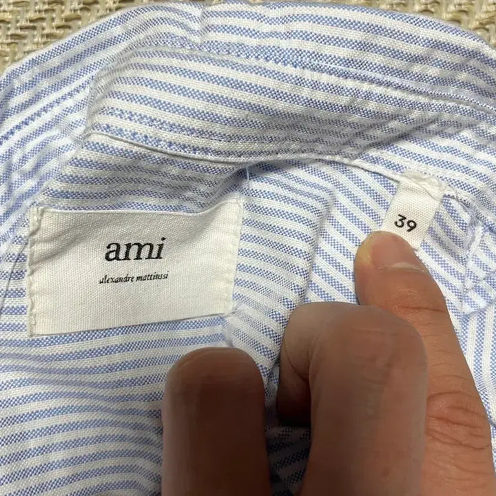 [BUNJANG] Ami Small Logo Heart Stripe Shirt / 아미 스몰로고 하트 스트라이프 서츠 남방 프리