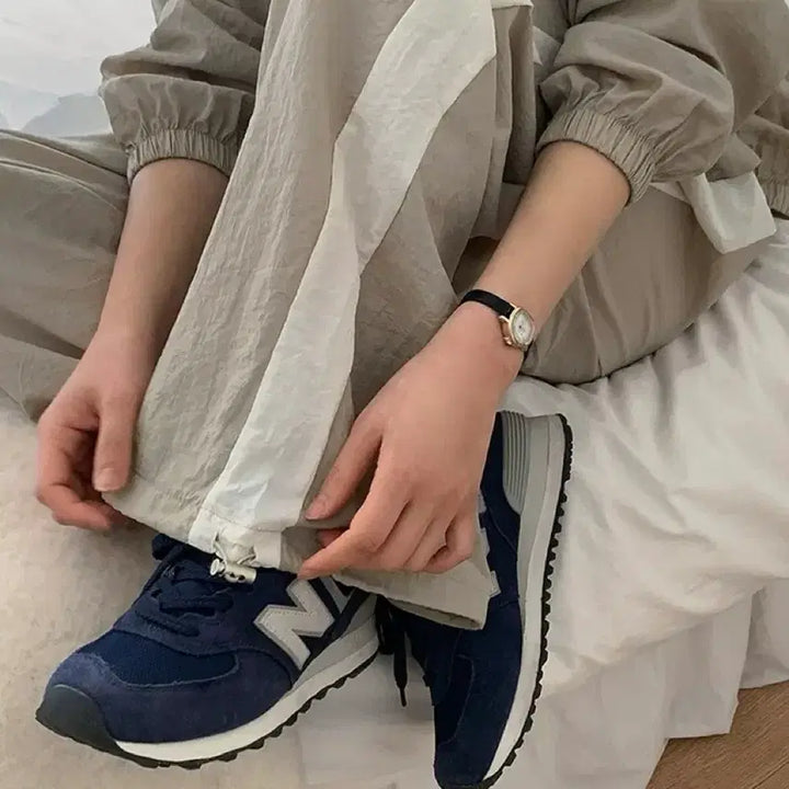 [BUNJANG] Unbranded Two-Way Colorblock Windbreaker Training Set / [새상품] 바스락 배색 집업 + 투웨이 와이드팬츠 바람막이 트레이닝세트