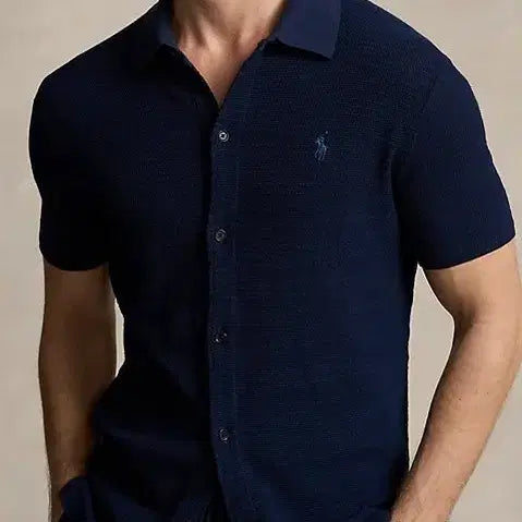 [BUNJANG] Polo Cotton Linen Shirt Sweater / 폴로 텍스처 코튼 리넨 셔츠 스웨터