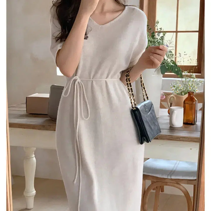 [BUNJANG] Pervbit V-Neck Short Sleeve Knit Dress / 퍼빗 브이넥 반팔 니트원피스 임산부 임부복 렌느