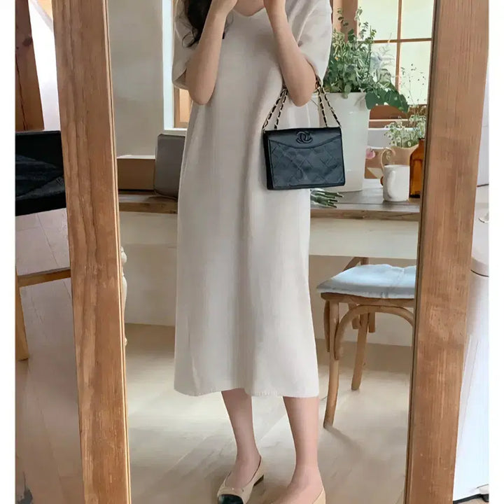 [BUNJANG] Pervbit V-Neck Short Sleeve Knit Dress / 퍼빗 브이넥 반팔 니트원피스 임산부 임부복 렌느