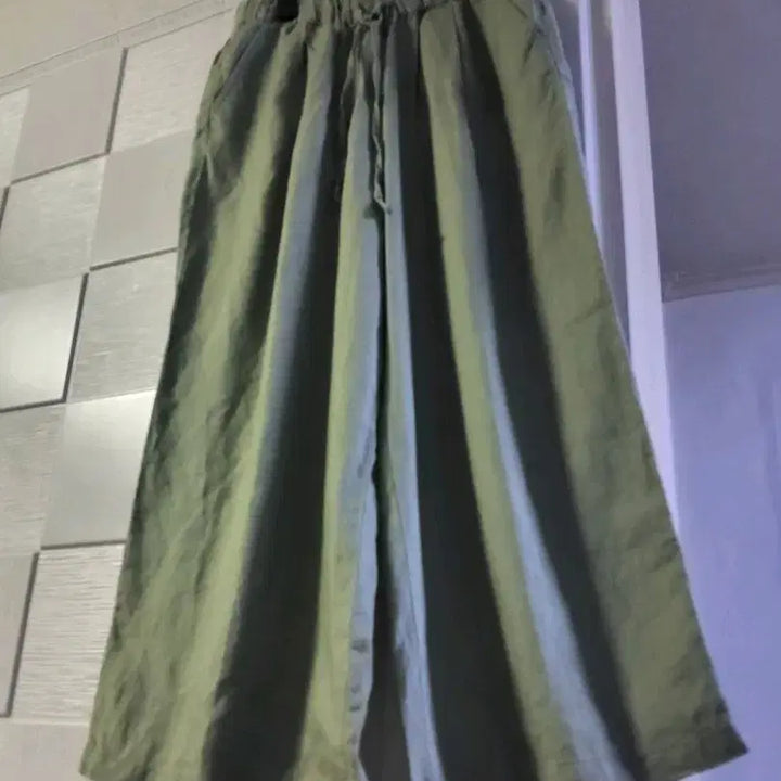 [BUNJANG] Khaki Linen Wide Pants / 카키색 린넨 와이드 팬츠