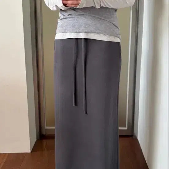 [BUNJANG] LFM Charcoal Maxi Skirt / Lfm Drawstring Maxi Skirt / Charcoal 새거