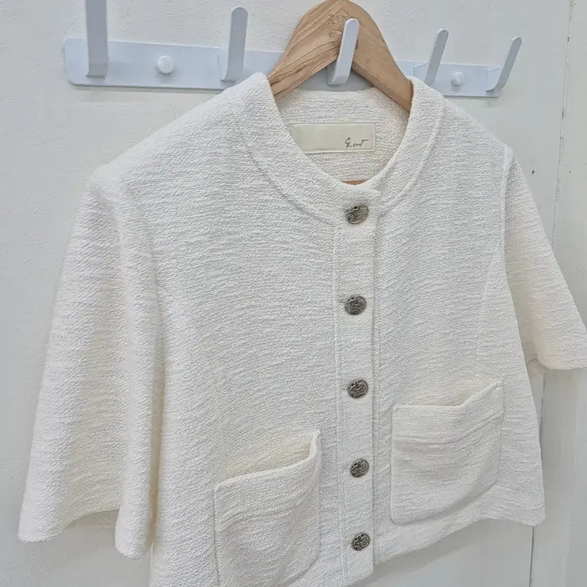 [BUNJANG] J.JIGOTT White Tweed Short-Sleeve Jacket / 지컷 화이트 트위드 반팔 자켓