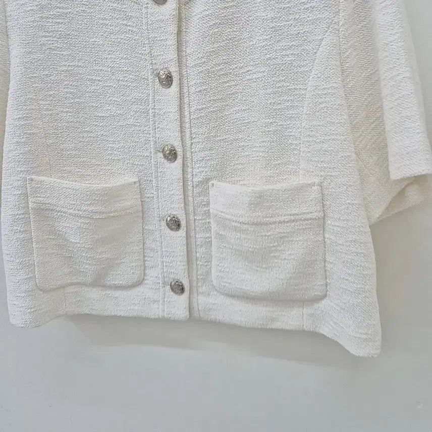 [BUNJANG] J.JIGOTT White Tweed Short-Sleeve Jacket / 지컷 화이트 트위드 반팔 자켓