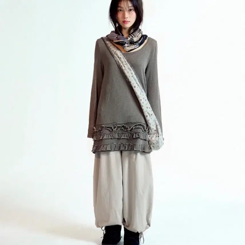 [BUNJANG] KOSEIO MULTIPLE FRILL DRESS BROWN / 코이세이오 BOTTOM MULTIPLE FRILL DRESS BROWN