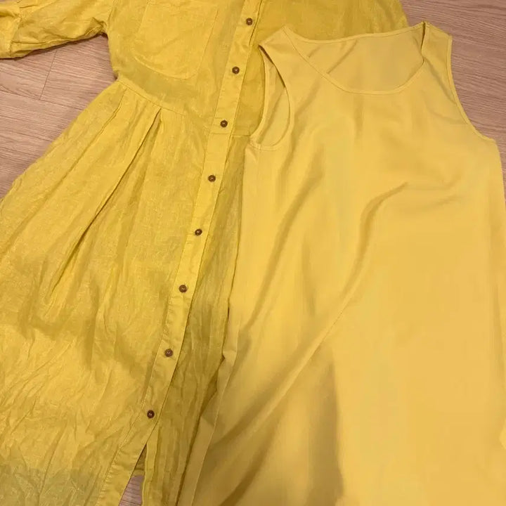 [BUNJANG] Paul &amp; Joe Paris Designer 100% Linen 2-in-1 Dress (Yellow, Size S) / 디자이너 옐로우 마100% 원피스 2in1 44-55 S