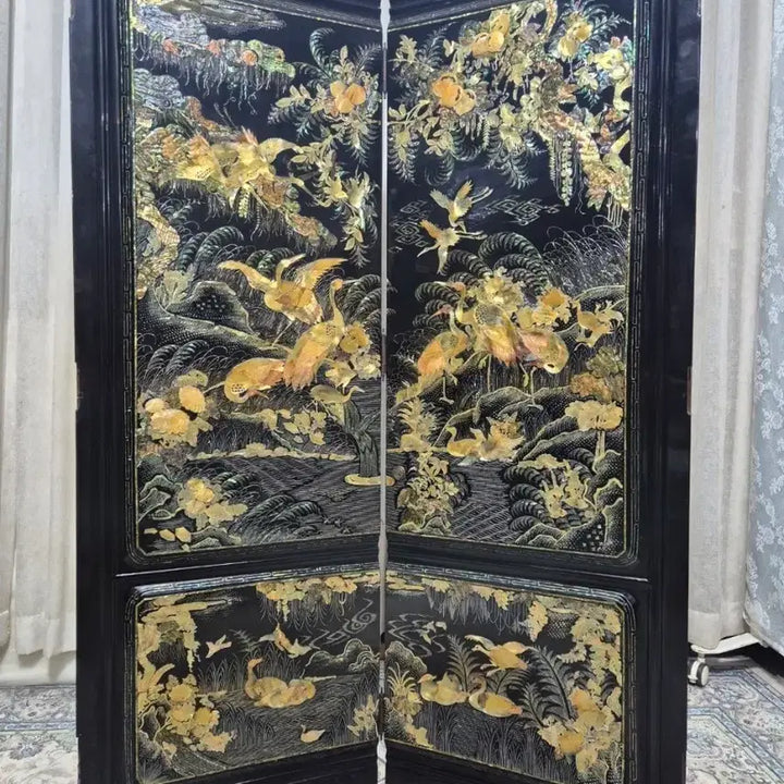 [BUNJANG] 1970s Vintage Gold Mother-of-Pearl 2-Panel Folding Screen / N4-9 70s 빈티지 &