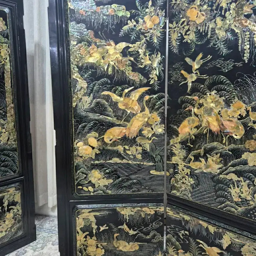 [BUNJANG] 1970s Vintage Gold Mother-of-Pearl 2-Panel Folding Screen / N4-9 70s 빈티지 &