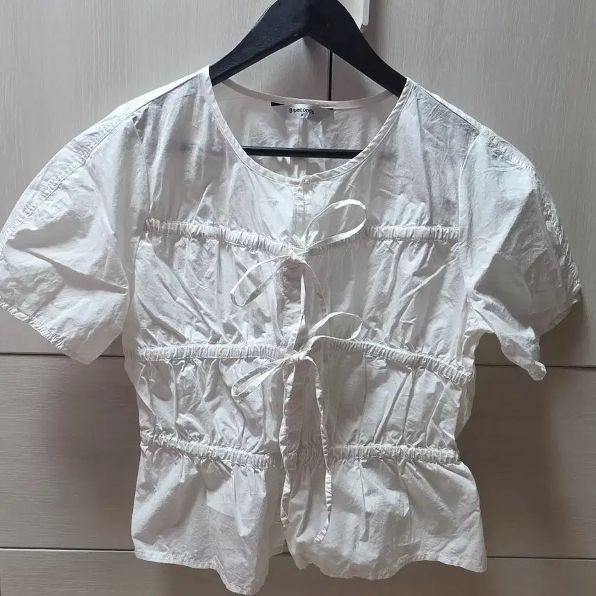 [BUNJANG] 8seconds White Ribbon Short Sleeve Blouse M / 8seconds 에잇세컨즈 화이트 리본 블라우스 M