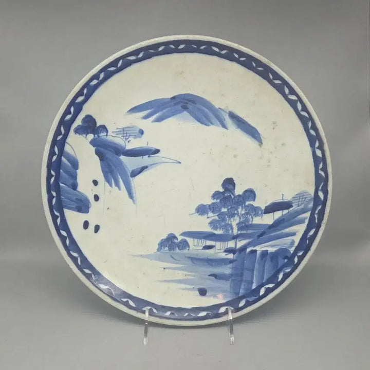 [BUNJANG] Antique Imari Porcelain Celadon Landscape Large Plate / 골동품 120년전후 이마리 청화 산수문 대반 폭34