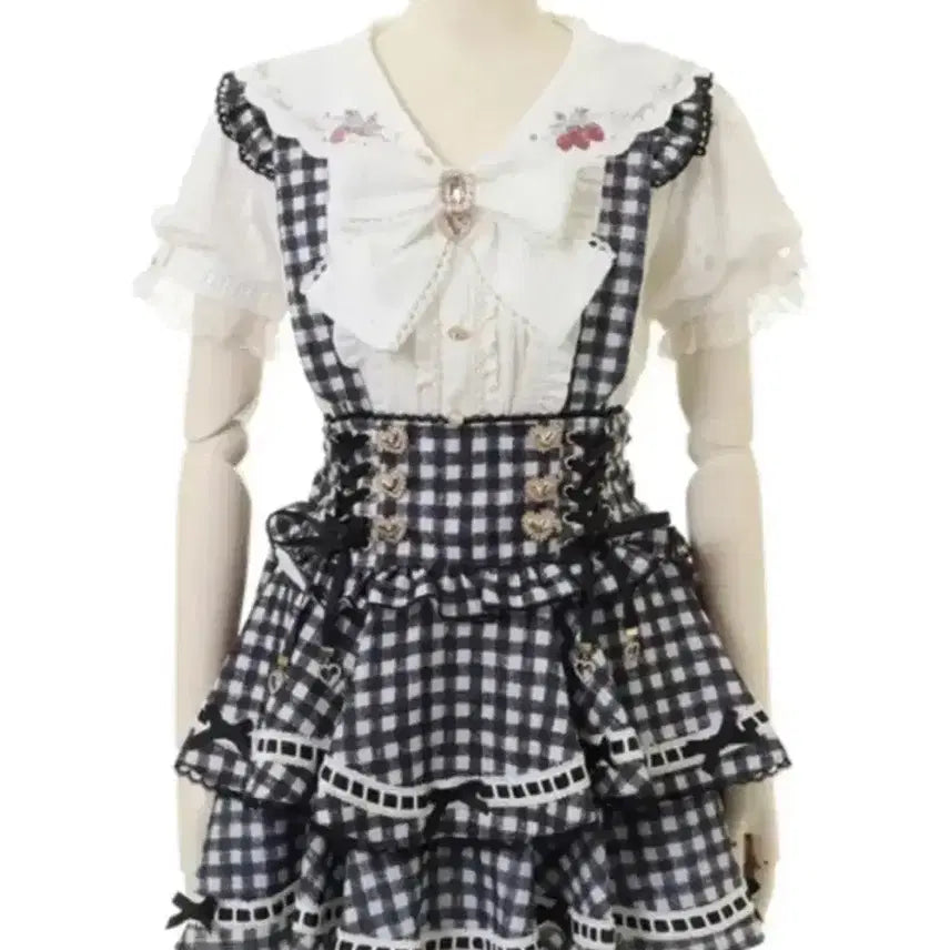 [BUNJANG] Ribbon Lisa Gingham Suspender Skirt / 교판 리즈리사 깅엄 서스펜더 스커트